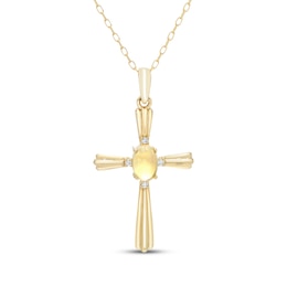 Oval-Cut Opal & Diamond Accent Cross Necklace 10K Yellow Gold 18"