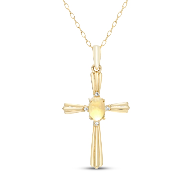 Oval-Cut Opal & Diamond Accent Cross Necklace 10K Yellow Gold 18"