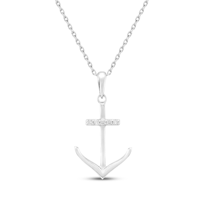 Main Image 1 of Diamond Accent Anchor Necklace Sterling Silver 18&quot;