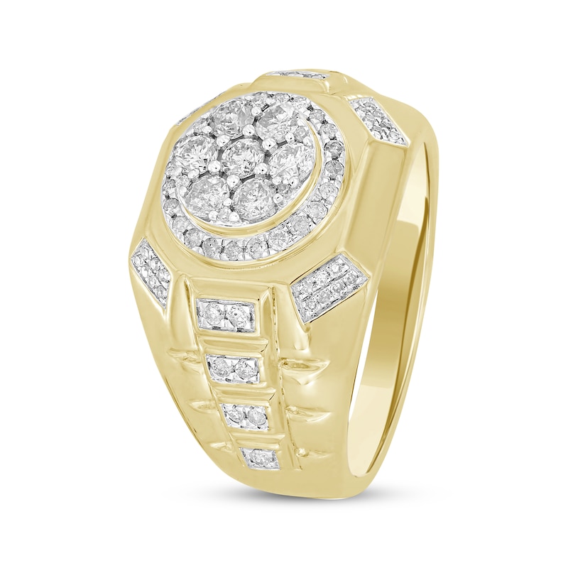 Main Image 2 of Men's Multi-Diamond Center Signet Style Ring 1 ct tw 10K Yellow Gold