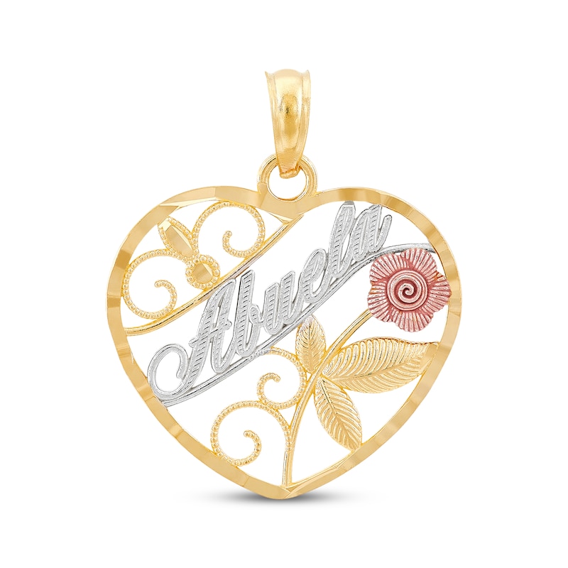 Diamond-Cut "Abuela" Heart Charm 14K Tri-Tone Gold