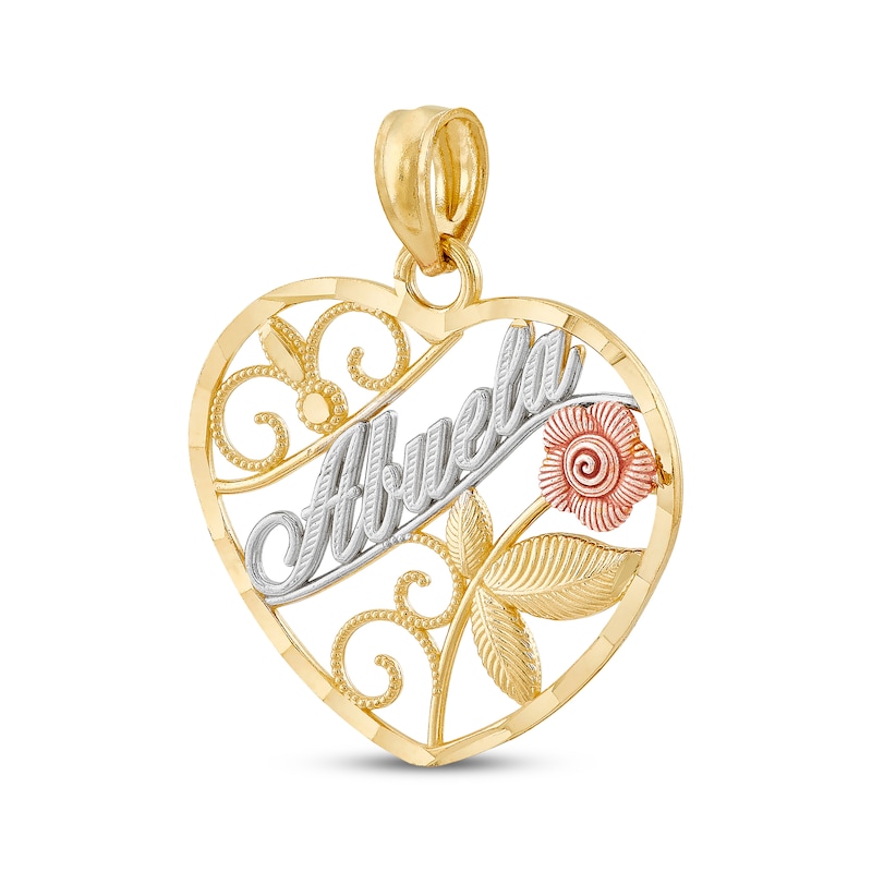 Diamond-Cut "Abuela" Heart Charm 14K Tri-Tone Gold