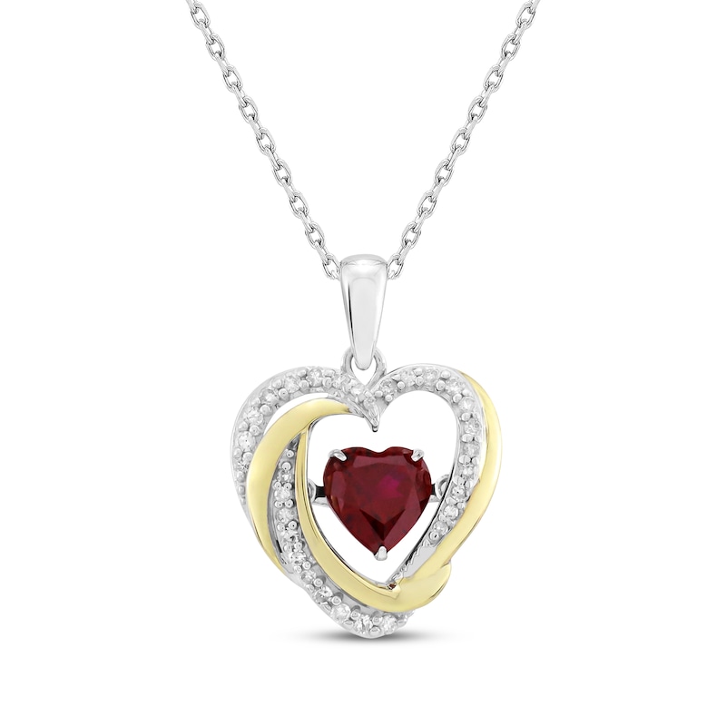 Main Image 1 of Unstoppable Love Heart-Shaped Lab-Created Ruby & Diamond Necklace 1/6 ct tw Sterling Silver & 10K Yellow Gold 18&quot;