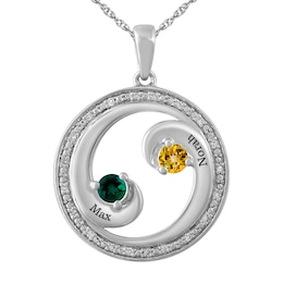 1/20 ct tw Diamond and Couple's Birthstone Necklace (2 Stones and Lines)