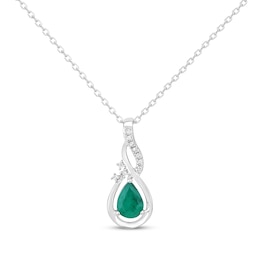 Pear-Shaped Emerald & Diamond Swirl Necklace 1/20 ct tw 10K White Gold 18&quot;