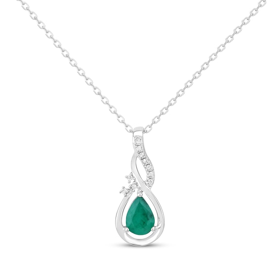Pear-Shaped Emerald & Diamond Swirl Necklace 1/20 ct tw 10K White Gold 18"