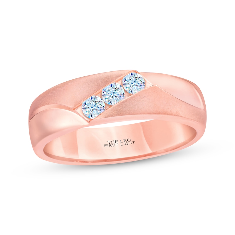 Main Image 1 of Men’s THE LEO First Light Diamond Round-Cut Three-Stone Anniversary Band 1/3 ct tw 14K Rose Gold