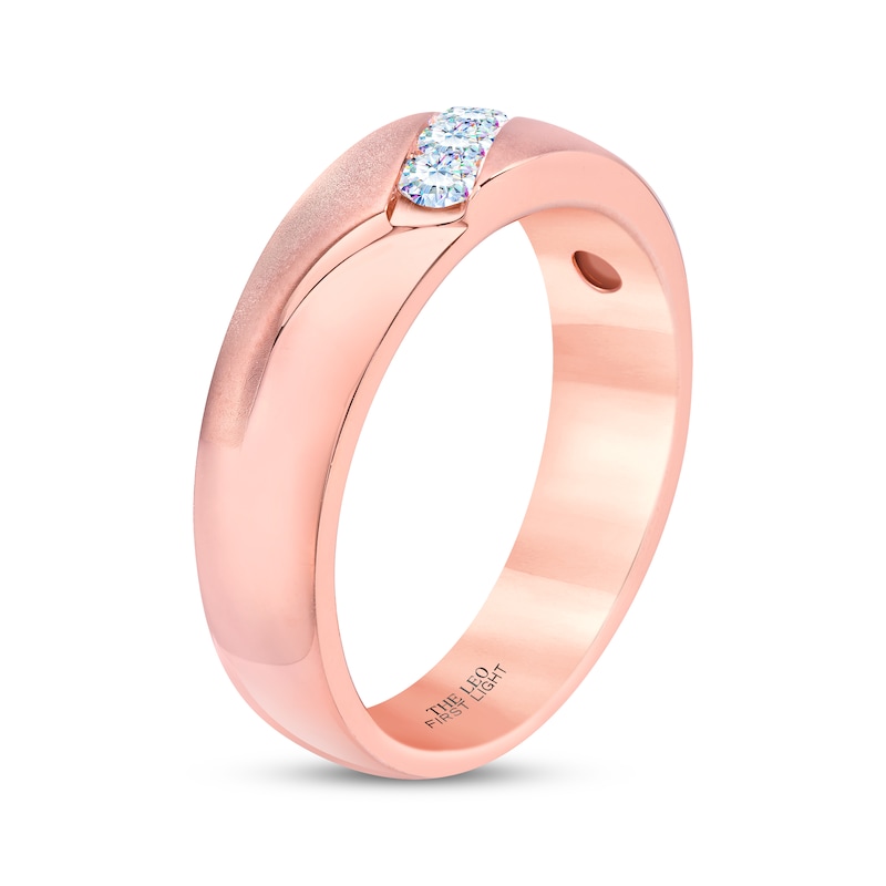 Main Image 2 of Men’s THE LEO First Light Diamond Round-Cut Three-Stone Anniversary Band 1/3 ct tw 14K Rose Gold