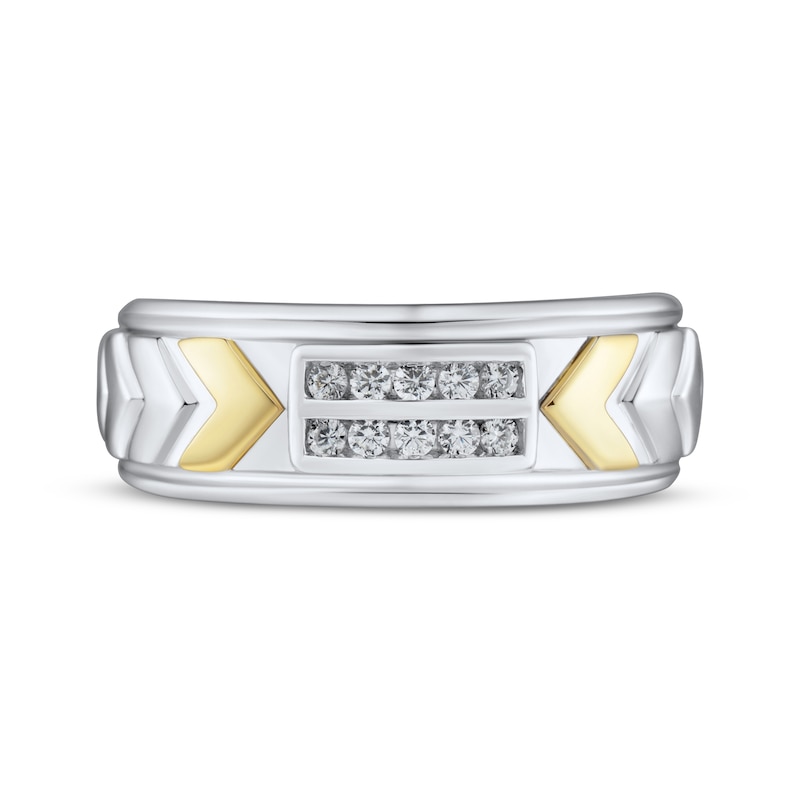 Main Image 3 of Men's Round-Cut Diamond Arrow Wedding Band 1/6 ct tw 10K Two-Tone Gold