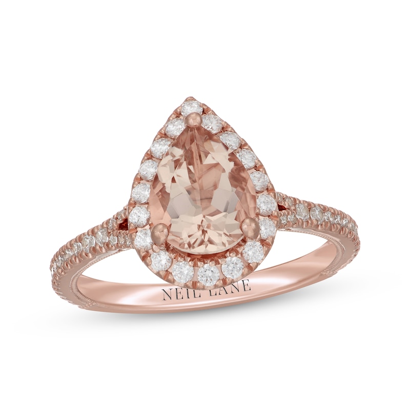 Neil Lane Pear Shaped Morganite And Diamond Halo Engagement Ring 12 Ct Tw 14k Rose Gold Kay 0969