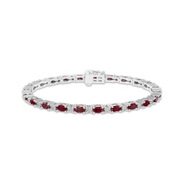Lab-Created Ruby & White Lab-Created Sapphire Link Bracelet Sterling Silver 7.25&quot;