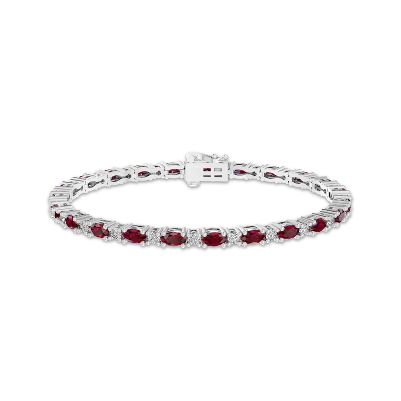 Main Image 1 of Lab-Created Ruby & White Lab-Created Sapphire Link Bracelet Sterling Silver 7.25&quot;