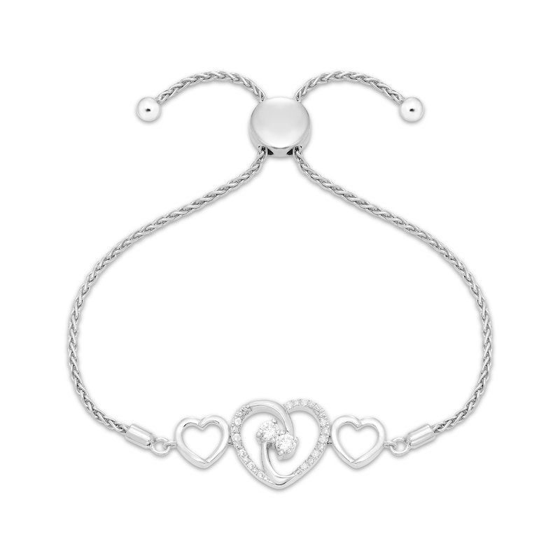 Main Image 1 of Diamond Two-Stone Three-Heart Bolo Bracelet 1/4 ct tw Sterling Silver