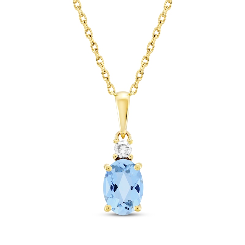 Main Image 1 of Oval-Cut Swiss Blue Topaz & Diamond Necklace 1/20 ct tw 10K Yellow Gold