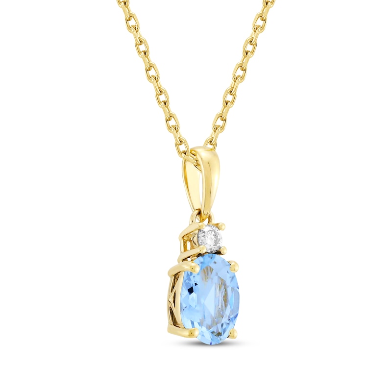 Main Image 2 of Oval-Cut Swiss Blue Topaz & Diamond Necklace 1/20 ct tw 10K Yellow Gold