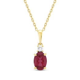 Oval-Cut Lab-Created Ruby & Diamond Necklace 1/20 ct tw 10K Yellow Gold