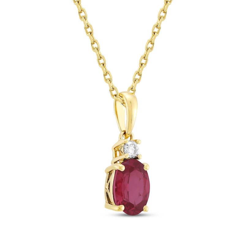 Main Image 2 of Oval-Cut Lab-Created Ruby & Diamond Necklace 1/20 ct tw 10K Yellow Gold