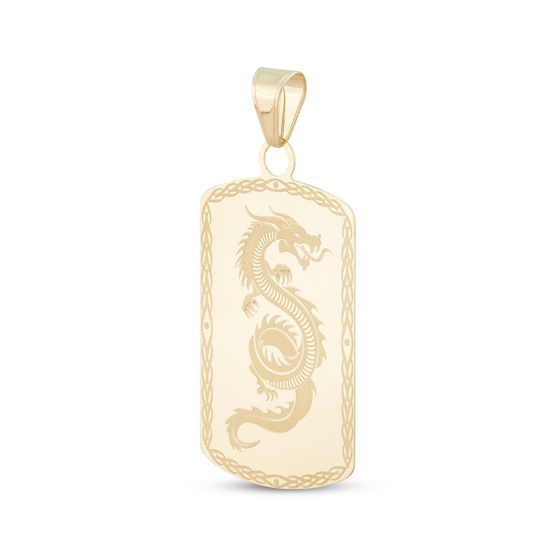 Dragon Dog Tag Charm 14K Yellow Gold