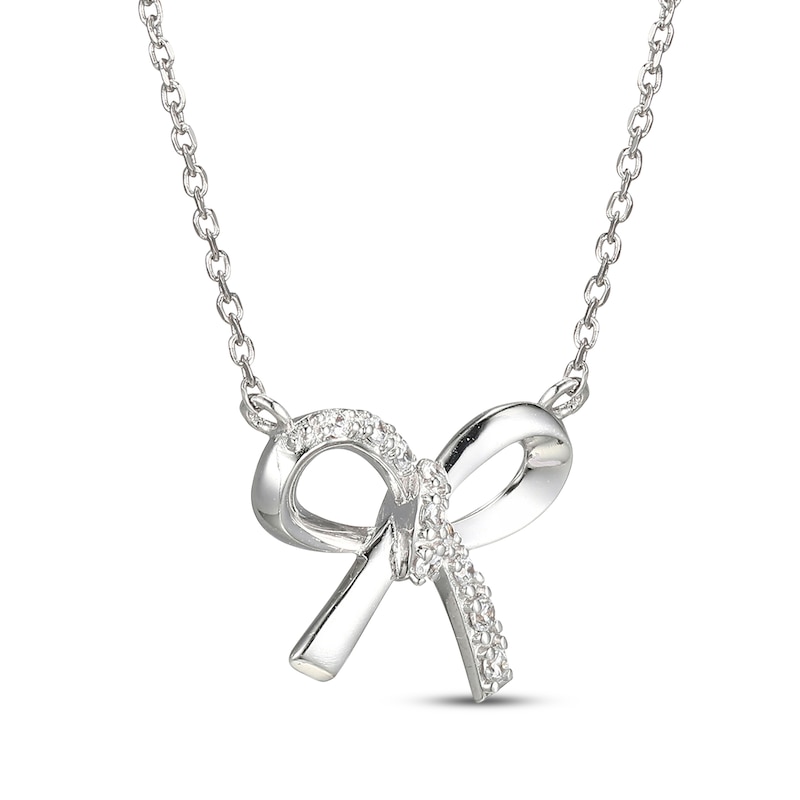 Main Image 2 of Diamond Bow Necklace 1/10 ct tw Sterling Silver 18&quot;