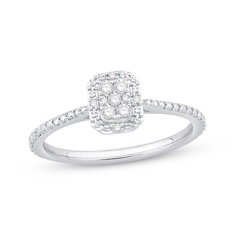 Main Image 1 of Multi-Diamond Center Octagon Halo Promise Ring 1/10 ct tw Sterling Silver