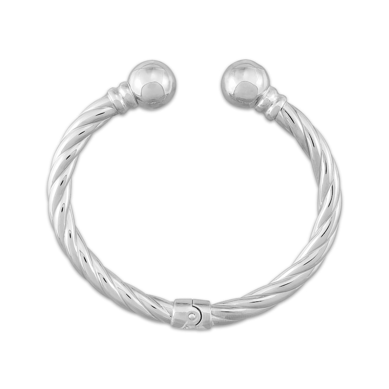 Hollow Hinged Open Twist Cuff Bracelet with Ball Ends Sterling Silver