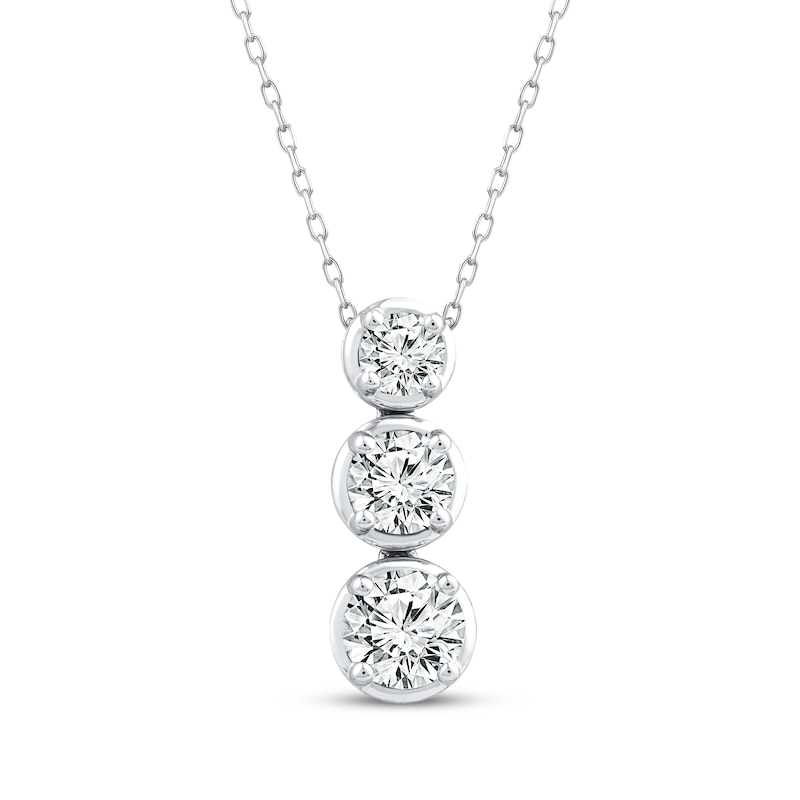 Main Image 1 of Memories Moments Magic Lab-Grown Diamond Three-Stone Vertical Necklace 1-1/2 ct tw 14K White Gold 18&quot;