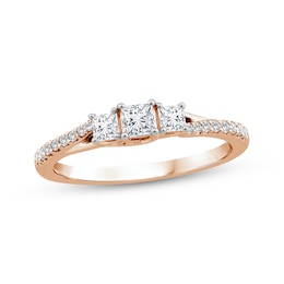 Memories Moments Magic Princess-Cut Diamond Three-Stone Engagement Ring 1/2 ct tw 14K Rose Gold