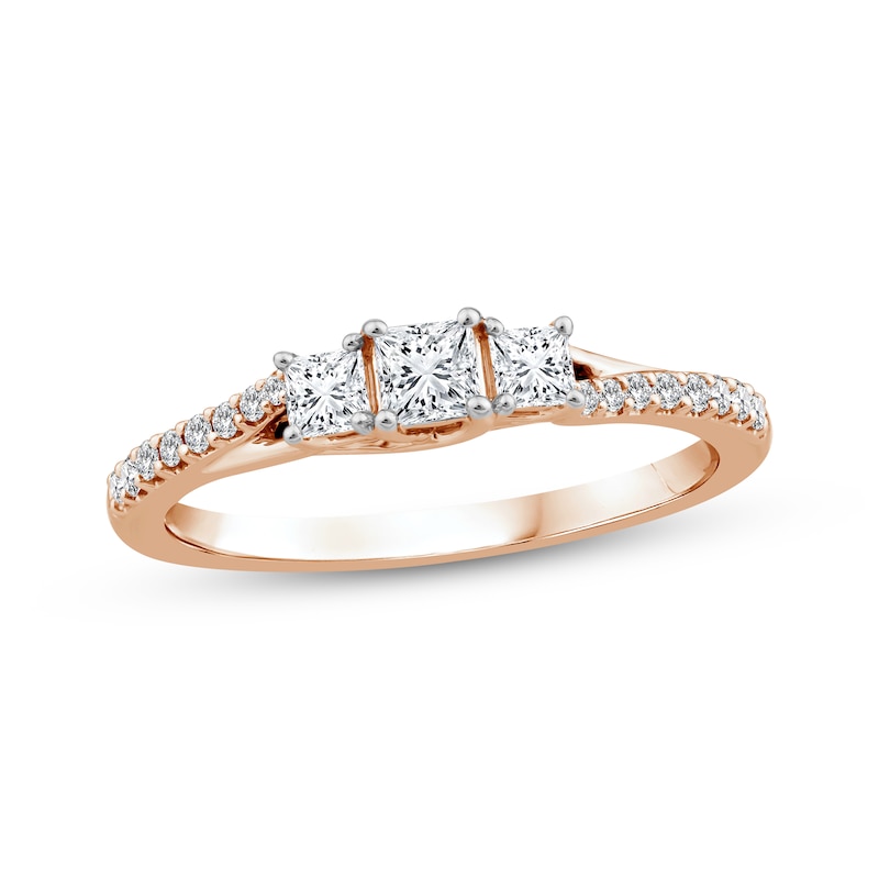 Memories Moments Magic Princess-Cut Diamond Three-Stone Engagement Ring 1/2 ct tw 14K Rose Gold