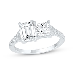 Toi et Moi Emerald & Princess-Cut Lab-Created Diamond Engagement Ring 2-1/6 ct tw 14K White Gold