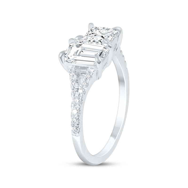 Toi et Moi Emerald & Princess-Cut Lab-Grown diamond Engagement Ring 2-1/6 ct tw 14K White Gold