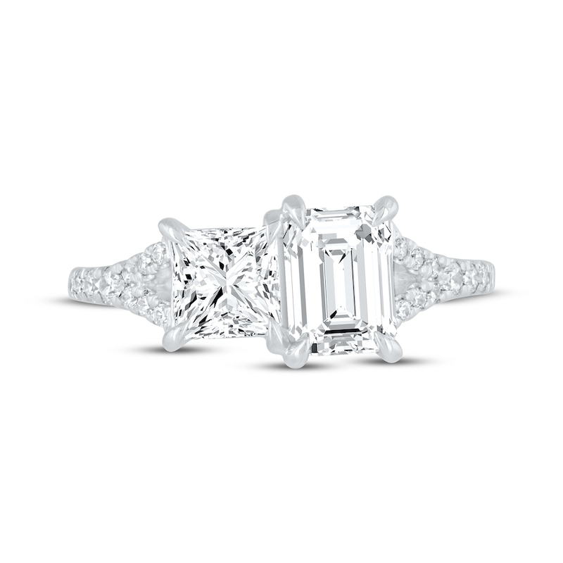 Toi et Moi Emerald & Princess-Cut Lab-Grown diamond Engagement Ring 2-1/6 ct tw 14K White Gold