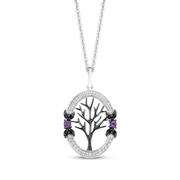 Disney Treasures Hocus Pocus Amethyst & Diamond Tree Necklace 1/6 ct tw Sterling Silver 19&quot;