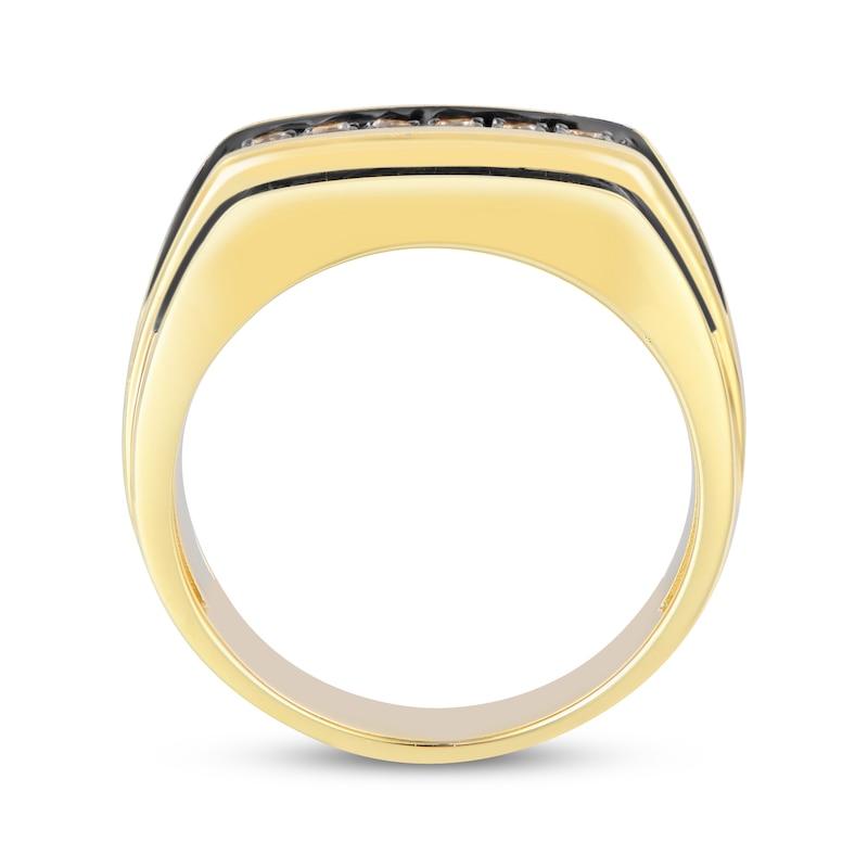 Main Image 3 of Men's Brown & Black Diamond Angled Ring 1-1/2 ct tw 10K Yellow Gold