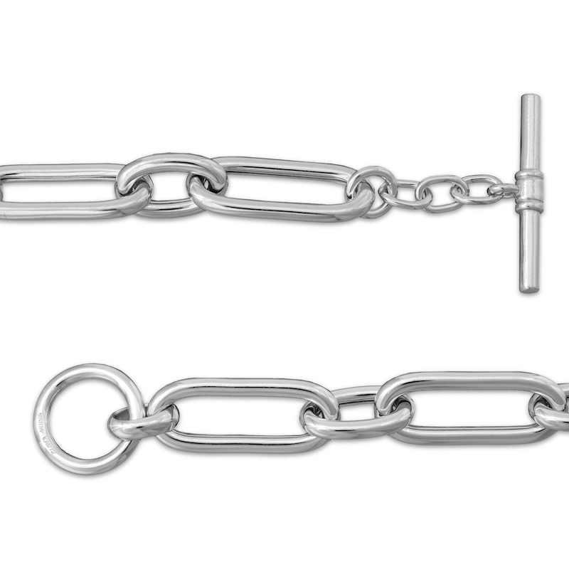 Semi-Solid Paperclip Chain Toggle Bracelet Sterling Silver 8"