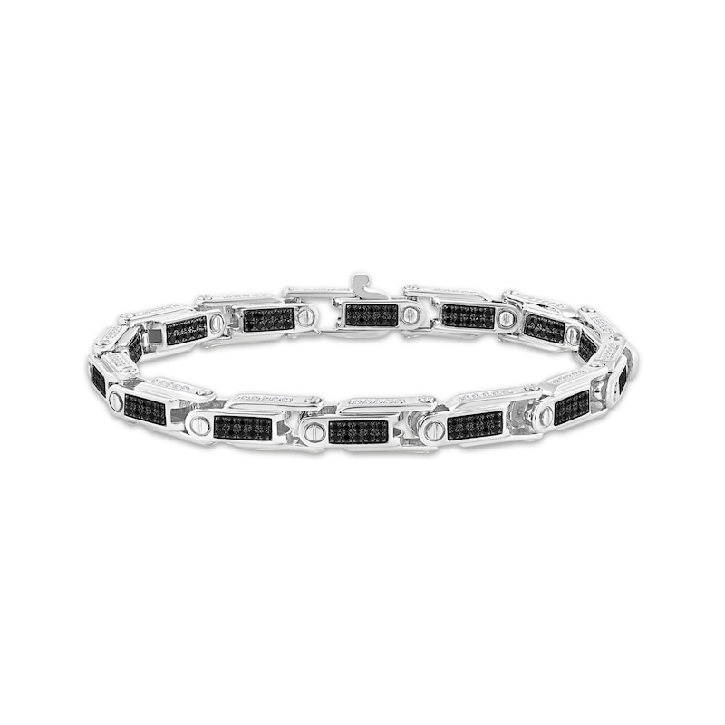 Main Image 1 of Men's Black Diamond Link Bracelet 2-3/4 ct tw Sterling Silver 8.5&quot;