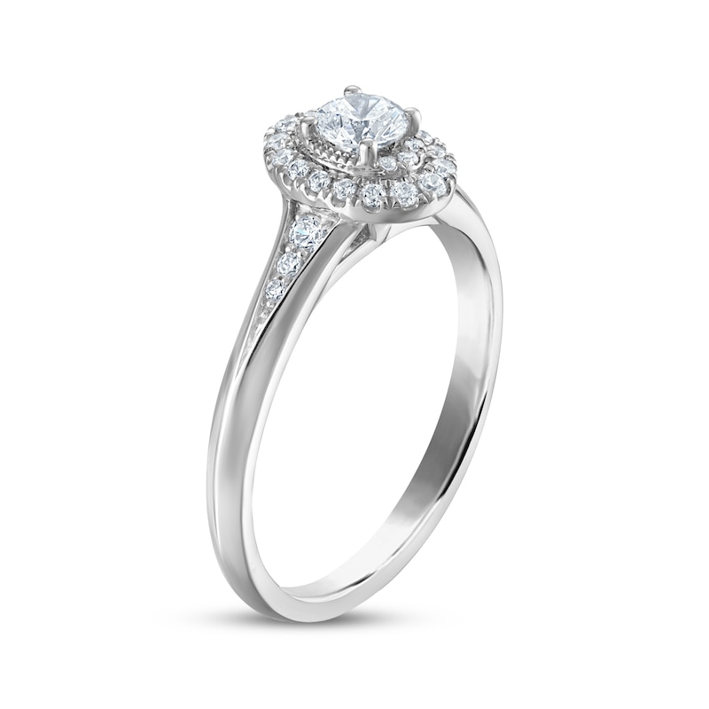 Main Image 2 of Round-Cut Diamond Oval Halo Engagement Ring 1/2 ct tw 14K White Gold