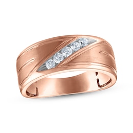 Men's Diamond Diagonal Five-Stone Wedding Band 1/4 ct tw 10K Rose Gold