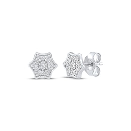 Multi-Diamond Curved Hexagon Stud Earrings 1/6 ct tw 10K White Gold