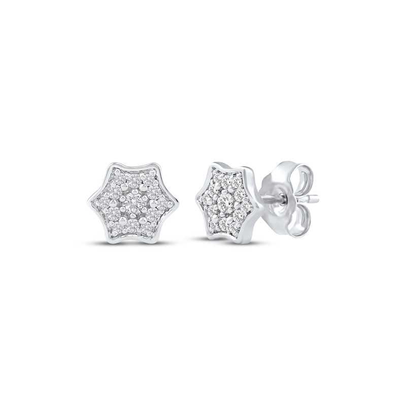 Main Image 1 of Multi-Diamond Curved Hexagon Stud Earrings 1/6 ct tw 10K White Gold