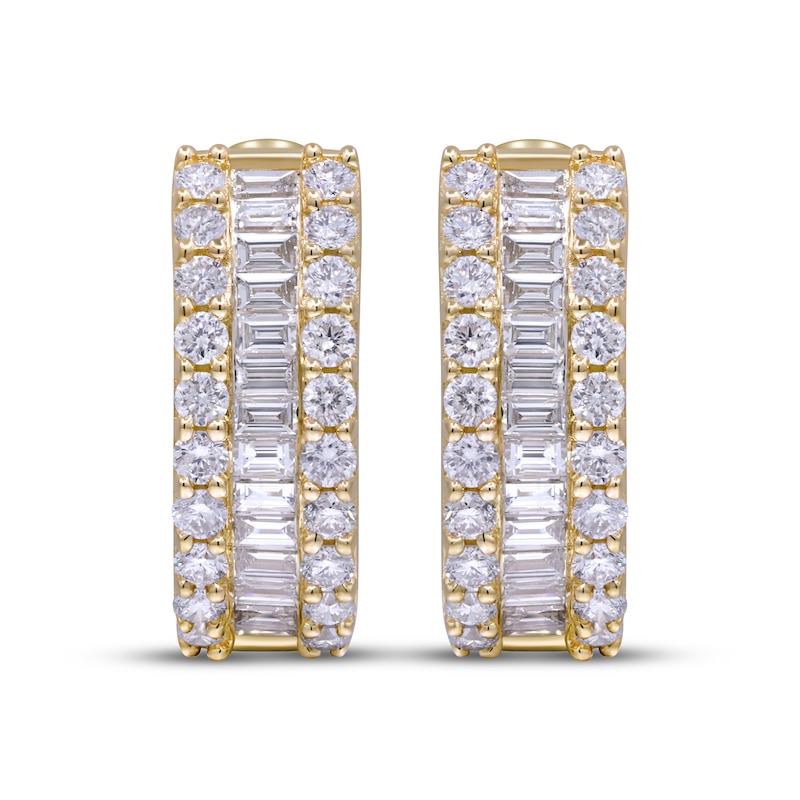 Main Image 2 of Baguette & Round-Cut Diamond Huggie Hoop Earrings 2 ct tw 14K Yellow Gold