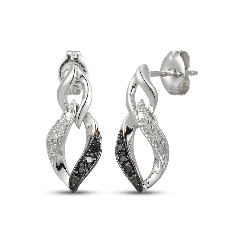 Main Image 1 of Black & White Diamond Flame-Shaped Drop Earrings 1/20 ct tw Sterling Silver