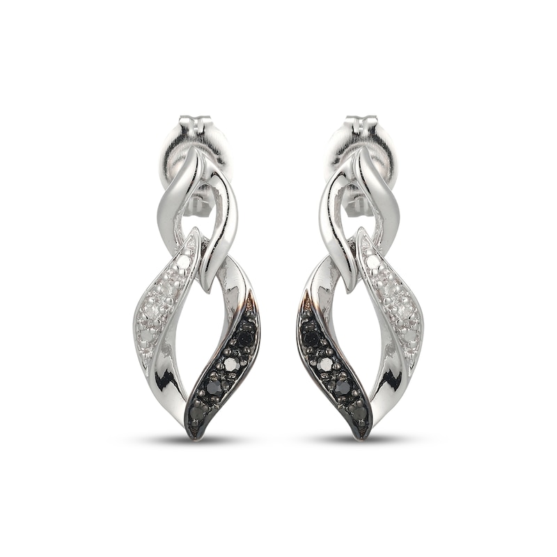 Main Image 2 of Black & White Diamond Flame-Shaped Drop Earrings 1/20 ct tw Sterling Silver