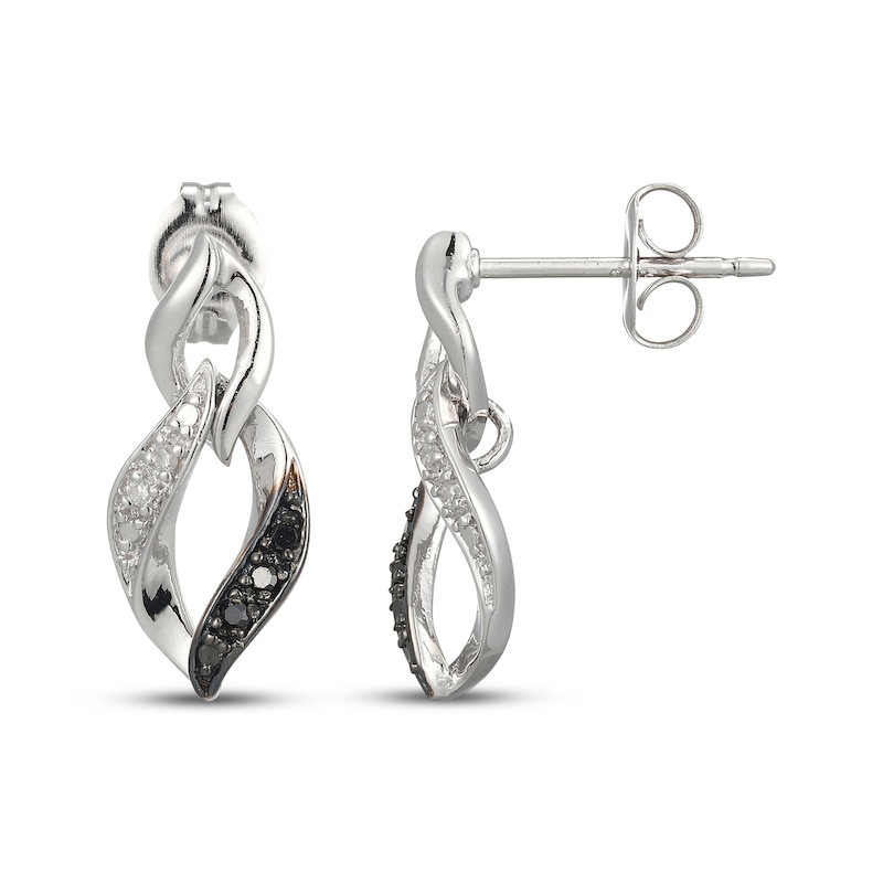 Main Image 3 of Black & White Diamond Flame-Shaped Drop Earrings 1/20 ct tw Sterling Silver