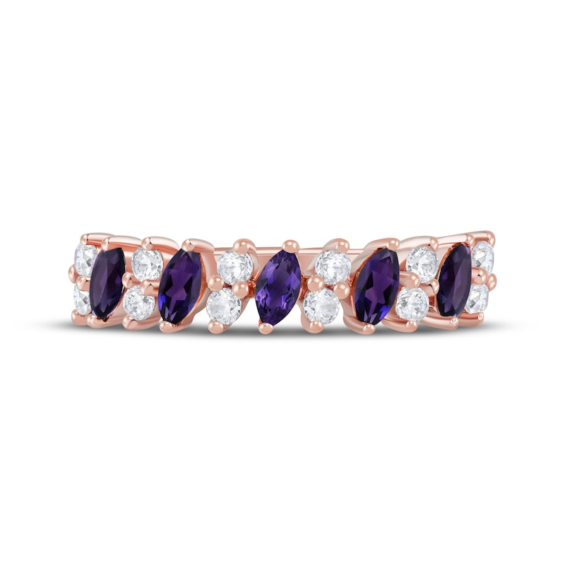 Main Image 3 of Marquise-Cut Amethyst & Round-Cut Diamond Anniversary Ring 1/5 ct tw 10K White Gold