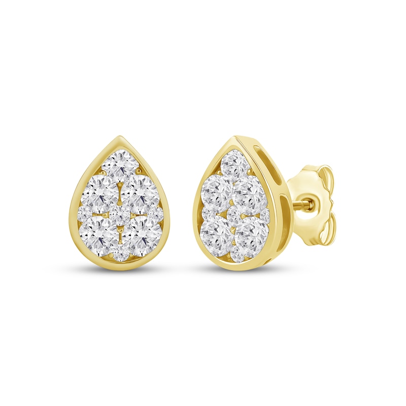 Main Image 1 of KAY Lab-Grown Diamonds Multi-Stone Teardrop Stud Earrings 1 ct tw 10K Yellow Gold