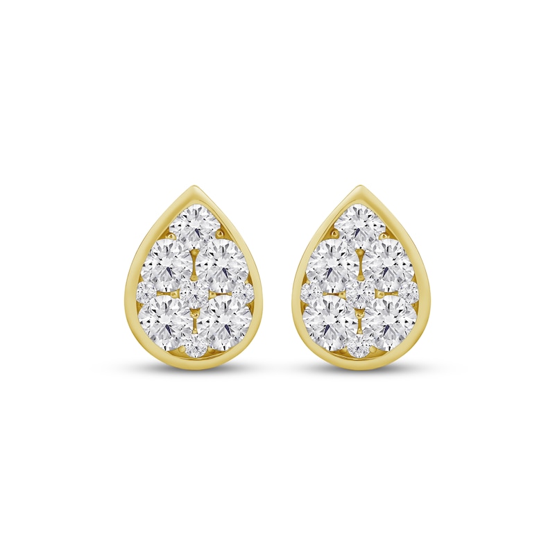 Main Image 2 of Lab-Grown Diamonds by KAY Multi-Stone Teardrop Stud Earrings 1 ct tw 10K Yellow Gold