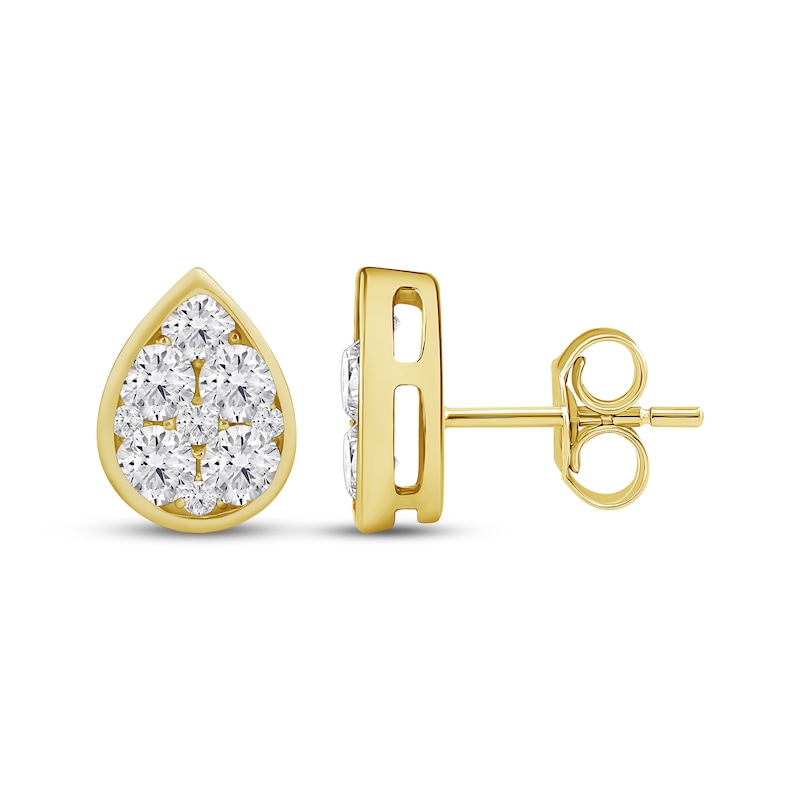 Main Image 3 of Lab-Grown Diamonds by KAY Multi-Stone Teardrop Stud Earrings 1 ct tw 10K Yellow Gold