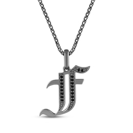 Ink & Ice Men's Black Diamond Initial &quot;F&quot; Necklace 1/8 ct tw Black Rhodium-Plated Sterling Silver 22&quot;