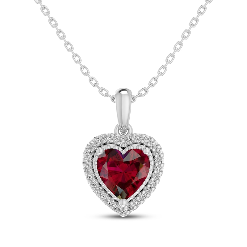 Main Image 2 of Heart-Shaped Lab-Created Ruby & White Lab-Created Sapphire Gift Set Sterling Silver