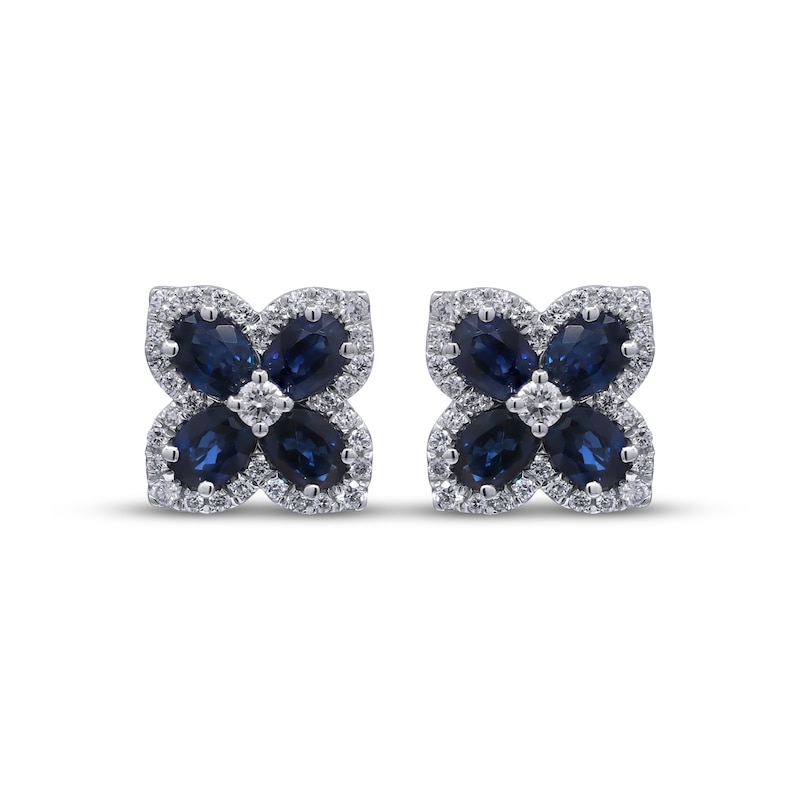 Main Image 2 of Oval-Cut Natural Blue Sapphire & Diamond Clover Stud Earrings 1/3 ct tw 10K White Gold